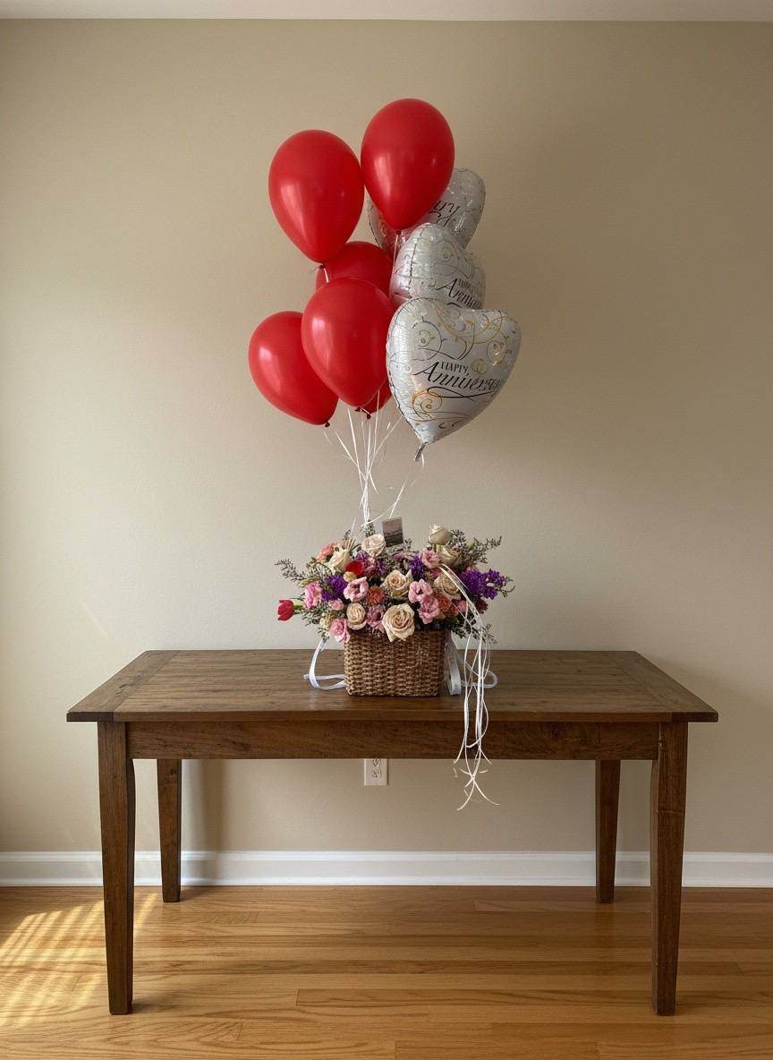 Set of basket and balloons